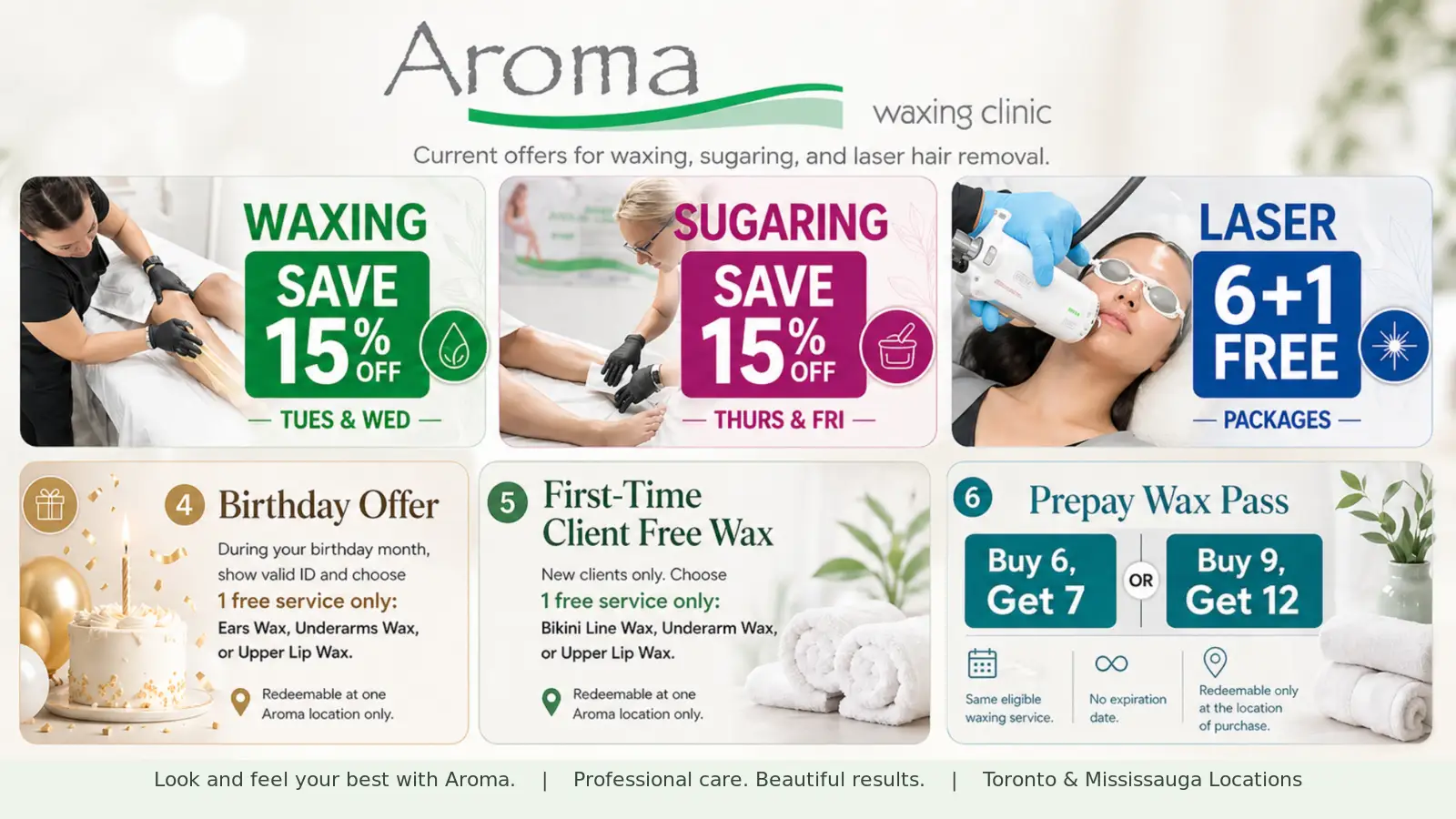 Aroma current promotions and hair removal offers