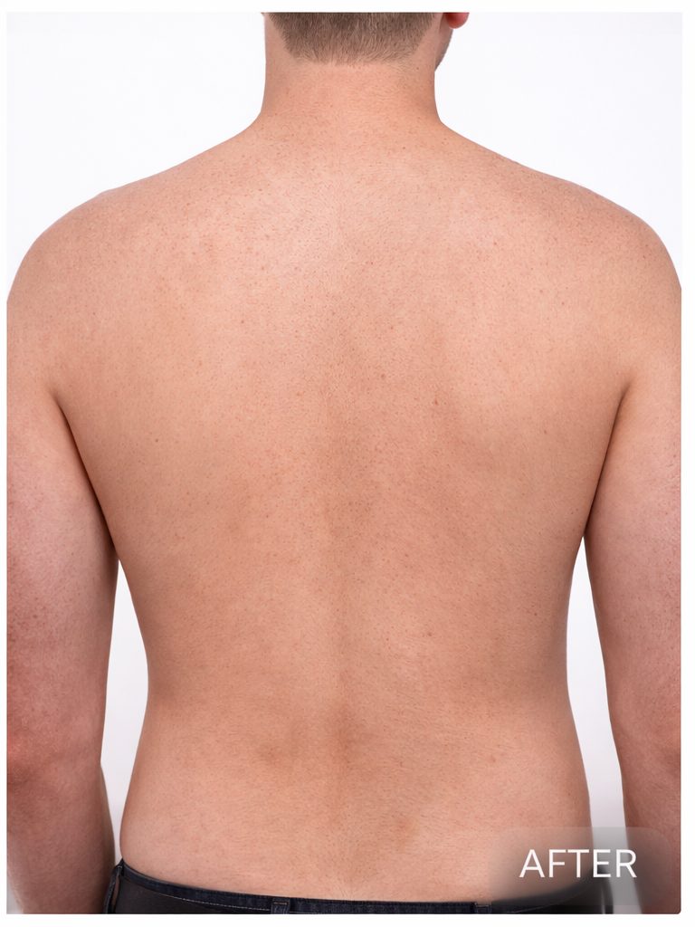 Back laser hair removal after photo on a light skin male back