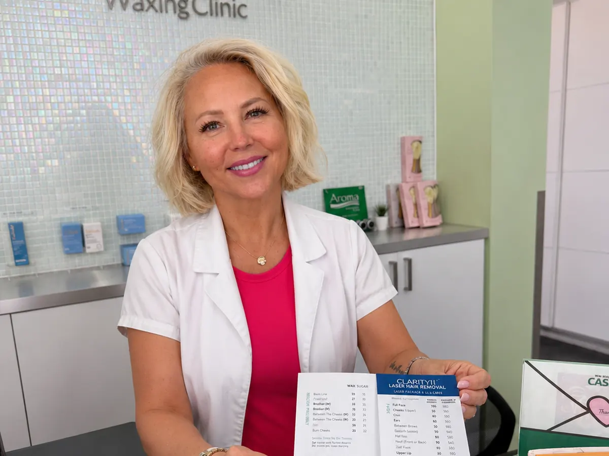 Mary with the Aroma laser hair removal pricing guide in Toronto