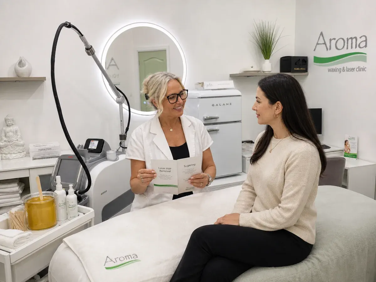 Laser hair removal versus sugaring comparison at Aroma Toronto