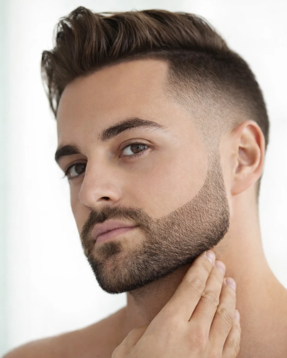 Man with a sharply defined beard line showing the clean, sculpted look laser beard sculpting can help maintain.