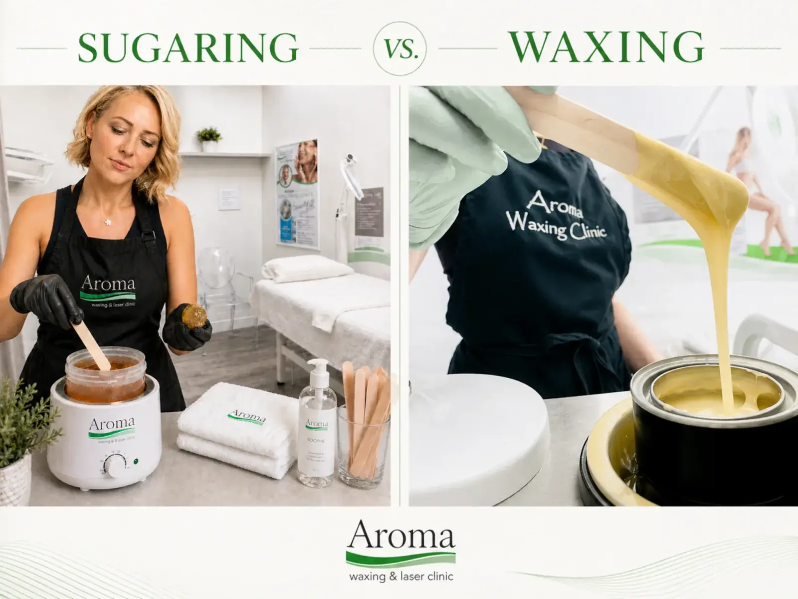 Sugaring versus waxing comparison at Aroma Waxing and Laser Clinic Toronto