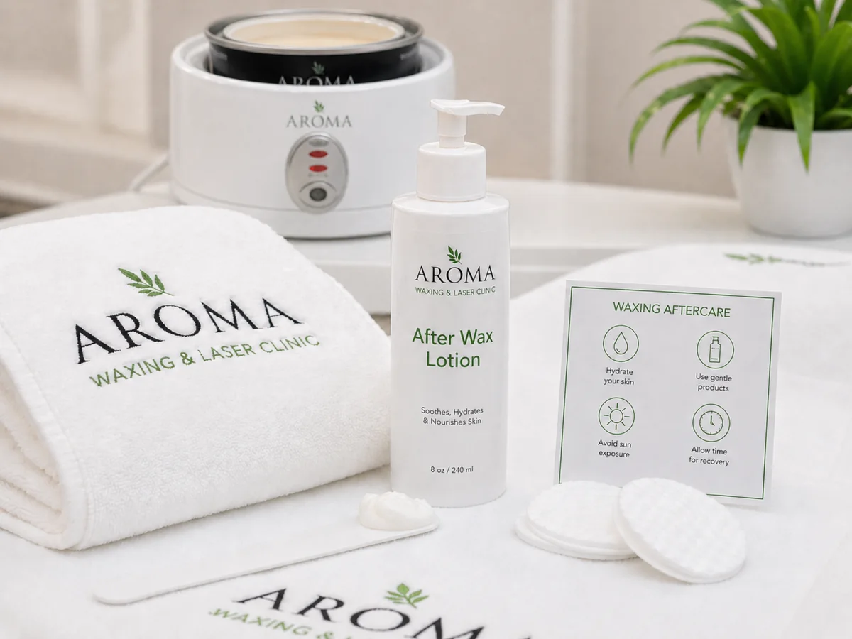 Waxing aftercare guide visual at Aroma Waxing & Laser Clinic in Toronto